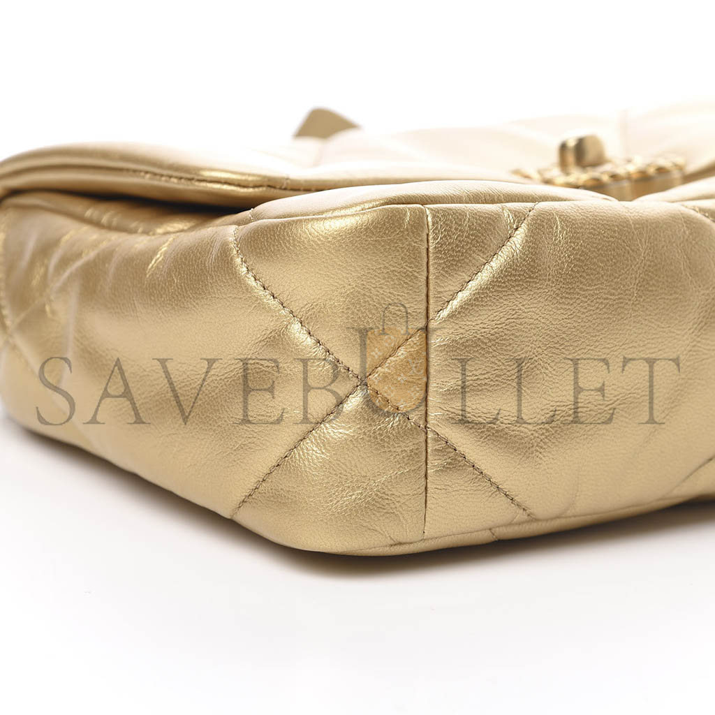 CHANEL 19 FLAP METALLIC GOATSKIN QUILTED MEDIUM GOLD AS0060 (26*16*9cm)